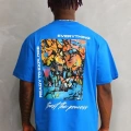 Erkek Bisiklet Yaka Baskılı Oversize T-Shirt - Mavi