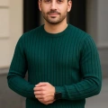 Erkek Fitilli Triko Kazak 2’li Set Siyah Haki Kalın Dokuma Pamuklu Regular Fit Bisiklet