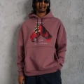 Erkek Kapüşonlu Cepli Box Eldiven Baskılı 3 İplik Sweatshirt Hoodie - Gül Kurusu