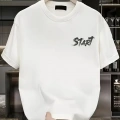 Erkek Kısa Kol Yazlık Tişört Bisiklet Yaka Baskılı Oversize T-Shirt - Beyaz