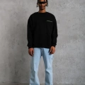 Erkek Oversize Sweatshirt Ön ve Sırt Baskılı 3 İplik Pamuklu - Siyah