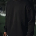 Erkek pamuklu Bisiklet Yaka 3 İplik Basic SweatShirt - Siyah