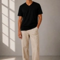 Erkek V Yaka Basic Tişört Kısa Kol Yazlık Regular Fit T-Shirt - Siyah