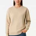 Kadın 3 İplik Pamuklu Düz Bisiklet Yaka SweatShirt - Bej