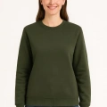 Kadın 3 İplik Pamuklu Düz Bisiklet Yaka SweatShirt - Haki