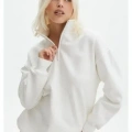 Kadın 3 İplik Pamuklu Oversize Yarım Fermuarlı Yakalı Basic Sweatshirt - Beyaz