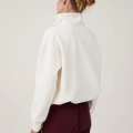 Kadın 3 İplik Pamuklu Oversize Yarım Fermuarlı Yakalı Basic Sweatshirt - Beyaz