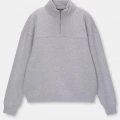 Kadın 3 İplik Pamuklu Oversize Yarım Fermuarlı Yakalı Basic Sweatshirt - Gri