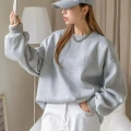 Kadın 3 İplik Pamuklu Oversize Yarım Fermuarlı Yakalı Basic Sweatshirt - Gri