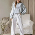 Kadın 3 İplik Pamuklu Oversize Yarım Fermuarlı Yakalı Basic Sweatshirt - Gri
