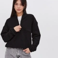 Kadın 3 İplik Pamuklu Oversize Yarım Fermuarlı Yakalı Basic Sweatshirt - Siyah