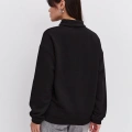 Kadın 3 İplik Pamuklu Oversize Yarım Fermuarlı Yakalı Basic Sweatshirt - Siyah