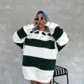 Kadın 3 iplik Pamuklu Parçalı Yakalı SweatShirt - Yeşil