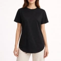 Kadın Basic T-Shirt Kısa Kol Bisiklet Yaka Oval Kesim Tişört - Siyah