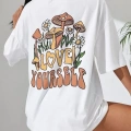 Kadın Baskılı Oversize kısa kol T-Shirt - Beyaz