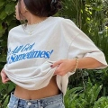Kadın Baskılı Oversize kısa kol T-Shirt - Beyaz