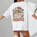 Kadın Baskılı Oversize kısa kol T-Shirt - Beyaz