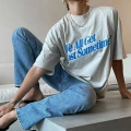 Kadın Baskılı Oversize kısa kol T-Shirt - Beyaz