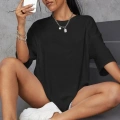 Kadın Baskılı Oversize kısa kol T-Shirt - Siyah