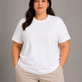Kadın Battal Big Size Basic Tişört Bisiklet Yaka Rahat Kalıp T-Shirt - Beyaz