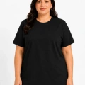 Kadın Battal Big Size Basic Tişört Bisiklet Yaka Rahat Kalıp T-Shirt - Siyah