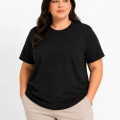 Kadın Battal Big Size Basic Tişört Bisiklet Yaka Rahat Kalıp T-Shirt - Siyah