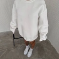 Kadın Bisiklet Yaka 3 İplik Pamuklu Basic SweatShirt - Beyaz
