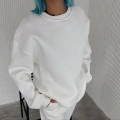 Kadın Bisiklet Yaka 3 İplik Pamuklu Basic SweatShirt - Beyaz