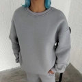 Kadın Bisiklet Yaka 3 İplik Pamuklu Basic SweatShirt - Gri