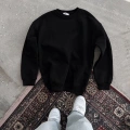 Kadın Bisiklet Yaka 3 İplik Pamuklu Basic SweatShirt - Siyah