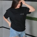 Kadın Bisiklet Yaka Baskılı Kısa kol Oversize T-Shirt - Siyah