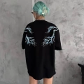 Kadın Bisiklet Yaka Baskılı  Kısa kol Oversize T-Shirt - Siyah