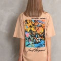 kadın Bisiklet Yaka Baskılı Oversize Kısa kol T-Shirt - Bej