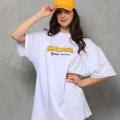 kadın Bisiklet Yaka Baskılı Oversize T-Shirt - Beyaz