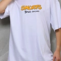 kadın Bisiklet Yaka Baskılı Oversize T-Shirt - Beyaz
