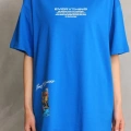 kadın Bisiklet Yaka Baskılı Oversize T-Shirt - Mavi