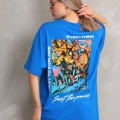 kadın Bisiklet Yaka Baskılı Oversize T-Shirt - Mavi