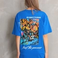 kadın Bisiklet Yaka Baskılı Oversize T-Shirt - Mavi