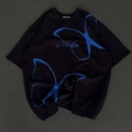 kadın Bisiklet Yaka Baskılı Oversize T-Shirt - Siyah