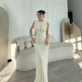 Kadın Kalın Fitilli Uzun Triko Elbise - Kırık Beyaz
