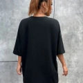 Kadın kelebek Baskılı Oversize kısa kol T-Shirt - Siyah
