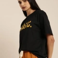 Kadın Kısa Kol Yazlık Tişört Bisiklet Yaka BASIC Baskılı T-Shirt - Siyah