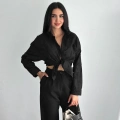 Kadın Nakışlı Uzun Kollu Gömlek - Siyah