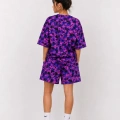 Kadın Oversize Kalıp Pubg Bape X Shark Nakışlı Cepli Şort Takım - Mor