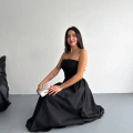 Kadın Straplez Pileli Elbise - Siyah