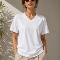 Kadın V Yaka Basic Tişört Kısa Kol Yazlık Regular Fit T-Shirt - Beyaz