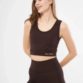 Kolsuz Sporcu Baskılı Crop - Kahve