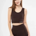 Kolsuz Sporcu Baskılı Crop - Kahve
