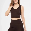Kolsuz Sporcu Baskılı Crop - Kahve