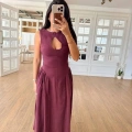 Kolsuz Uzun Kabardin Elbise - Bordo